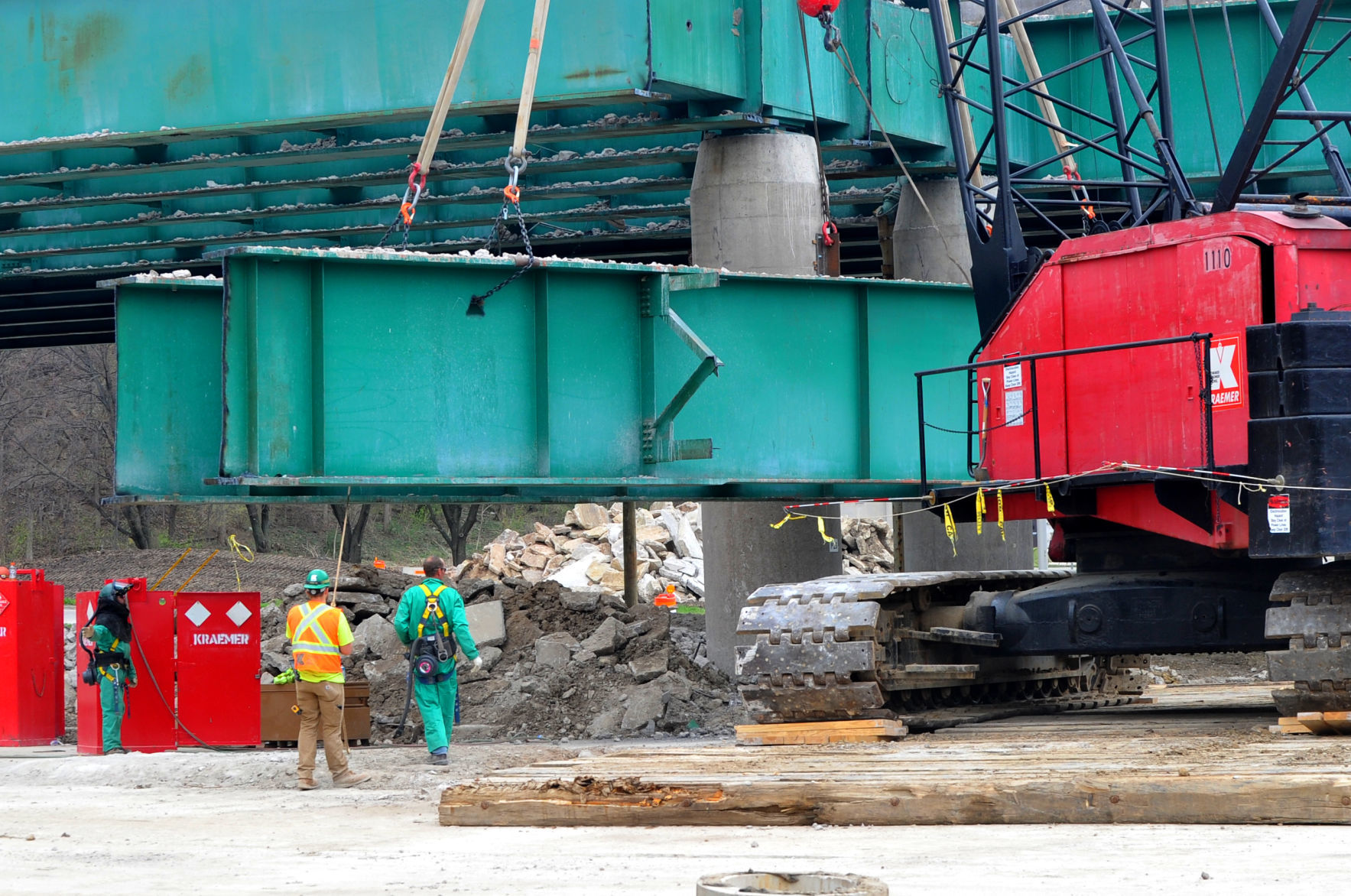 Construction and demolition work for the new Interstate 74 bridge.